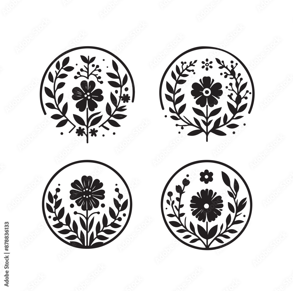 Fototapeta premium Floral Circle Frame Vector Set vector illustration