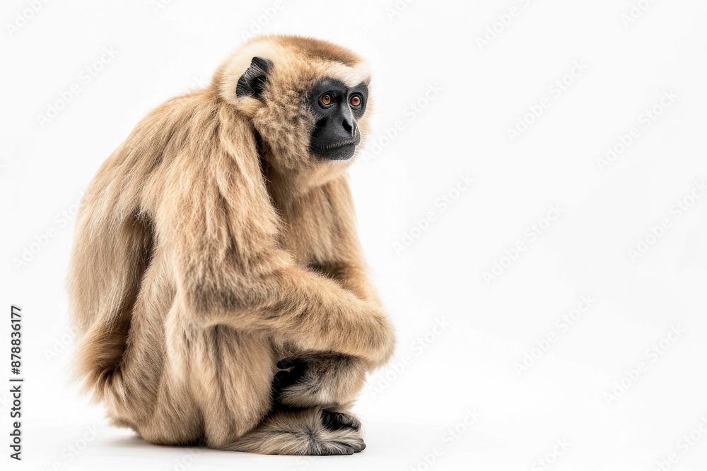Obraz premium the beside view of a Eastern Hoolock Gibbon, left side view, isolated on white background