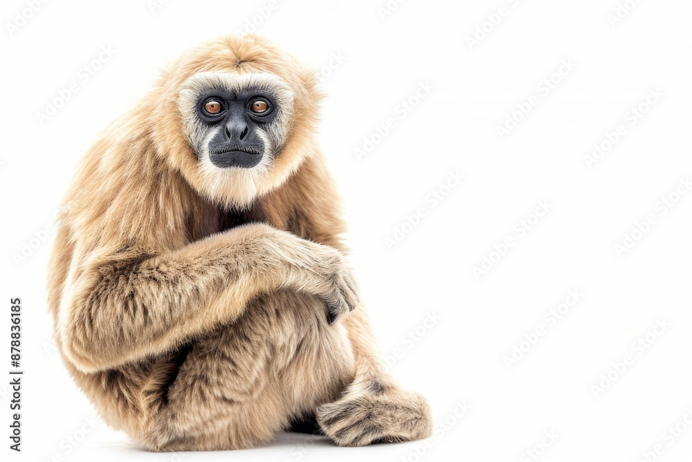 Fototapeta premium the beside view of a Eastern Hoolock Gibbon, left side view, isolated on white background
