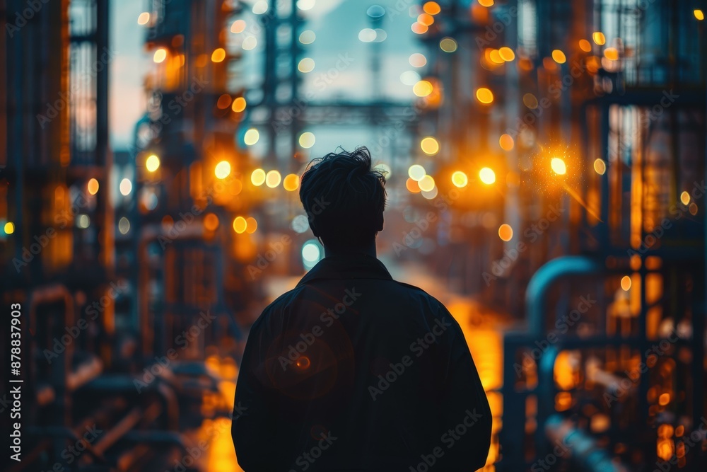 Solitary Figure in the Shadows of Industry Solitary Figure in the Shadows of Industry