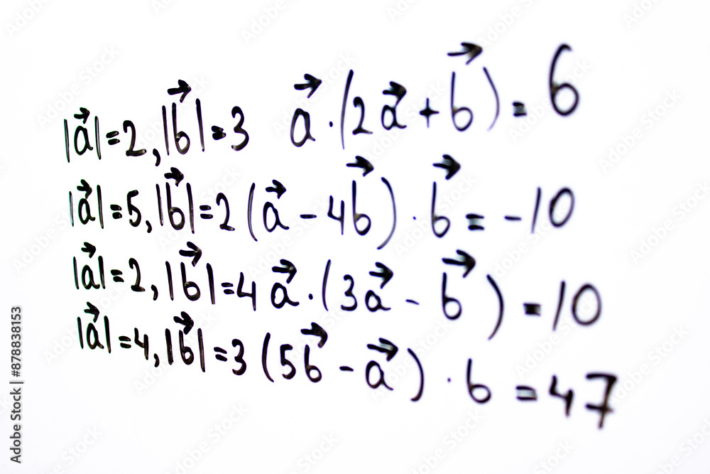 An algebraic equation written in marker on a white board. Math concepts, calculating equations. An algebraic equation written in marker on a white board. Math concepts, calculating equations.