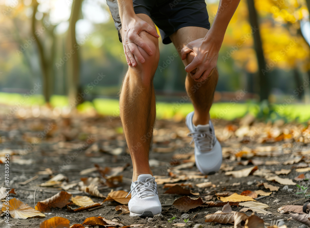 Runner having knee pain, sports injury concept