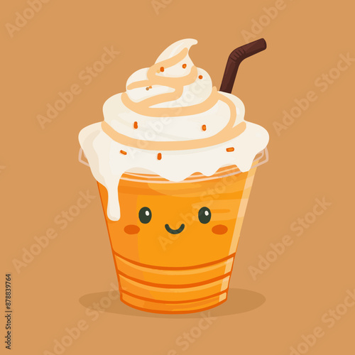 Cute Cartoon Pumpkin Spice Flavored Ice Latte Food Character 