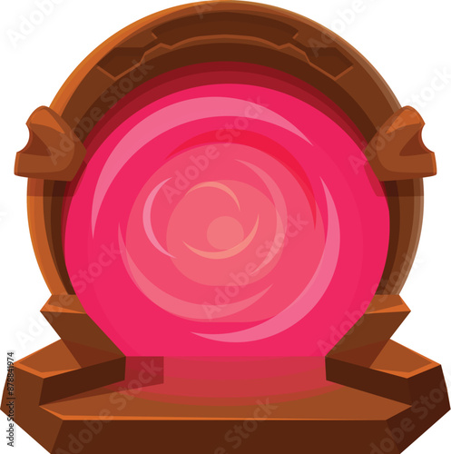 Cartoon illustration of a magic portal opening in an ancient stone arch with swirling pink energy