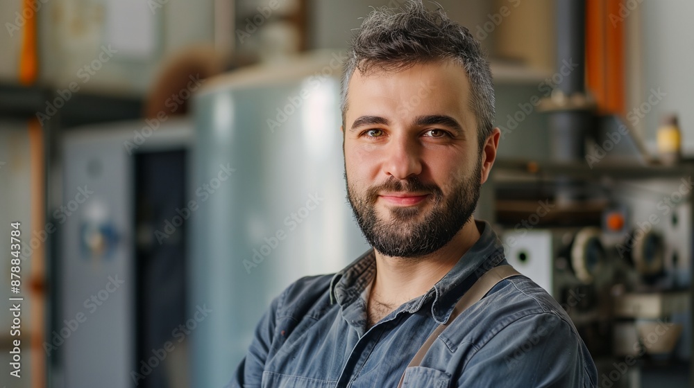 Obraz premium a man with a beard standing in front of a refrigerator freezer in a kitchen area