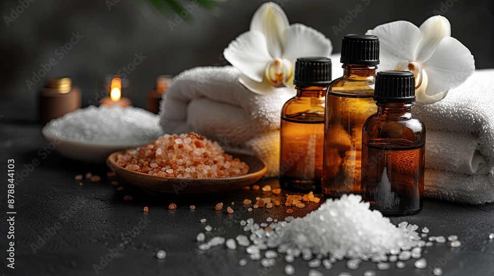 background showcasing a collection of luxurious spa products.