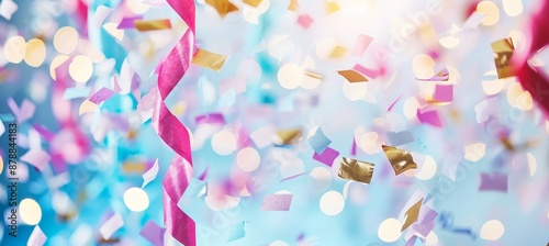 Minimalist confetti burst symbolizing successful corporate event outcome and joyful celebration photo