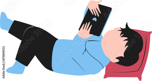 Kid addicted to gadjet Illustration. Smartphone addiction.