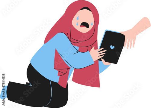 Kid addicted to gadjet Illustration. Smartphone addiction.