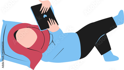 Kid addicted to gadjet Illustration. Smartphone addiction.