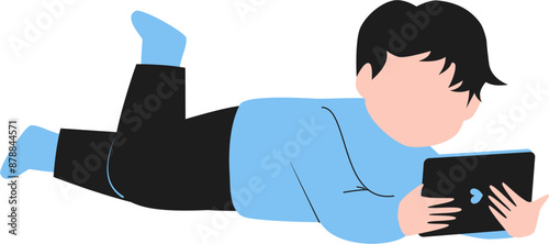 Kid addicted to gadjet Illustration. Smartphone addiction.