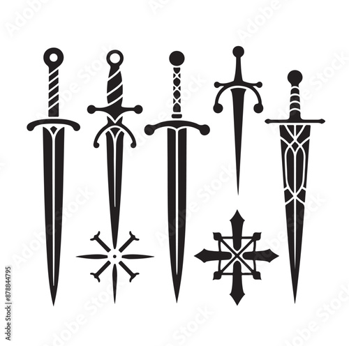 set of swords silhouettes vector illustration