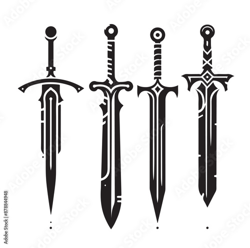 set of swords silhouettes vector illustration