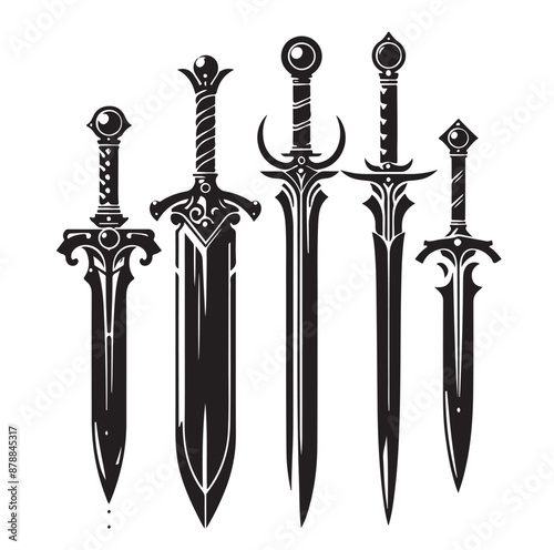 set of swords silhouettes vector illustration