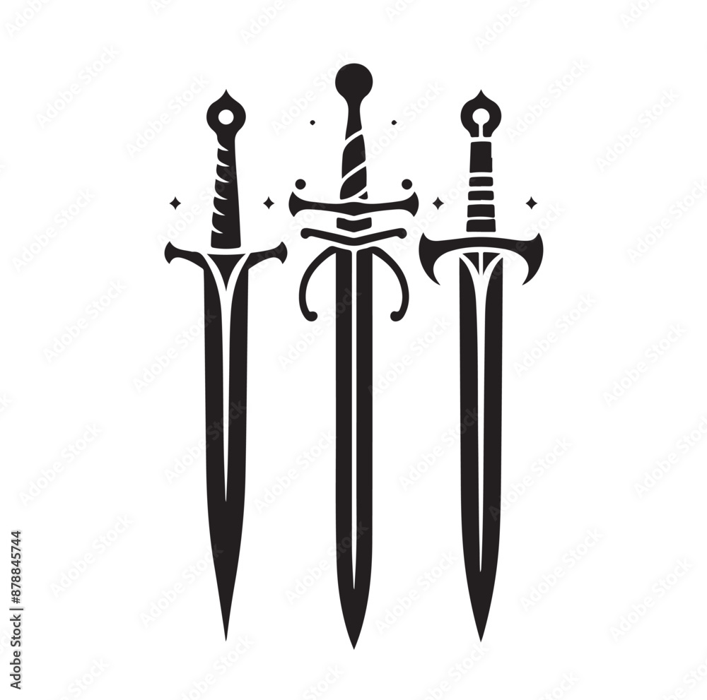 set of swords silhouettes vector illustration set of swords silhouettes vector illustration