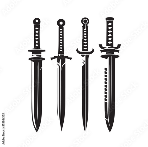 set of swords silhouettes vector illustration