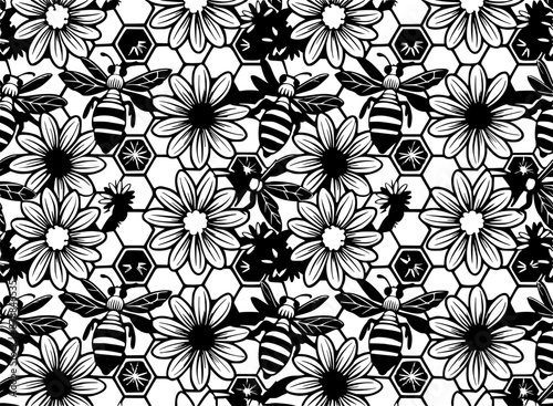 honey bee flower seamless pattern design for 40oz laser tumbler, mockap, warp tumbler