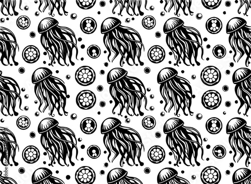 jellyfish seamless pattern design for 40oz laser tumbler, mockap, warp tumbler v2