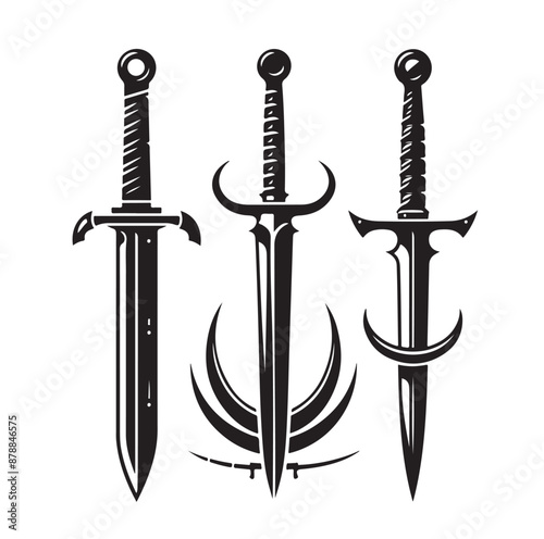 set of swords silhouettes vector illustration
