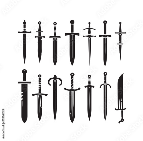 set of swords silhouettes vector illustration