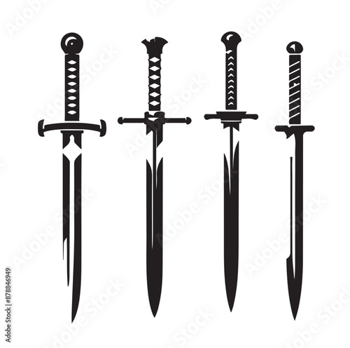 set of swords silhouettes vector illustration