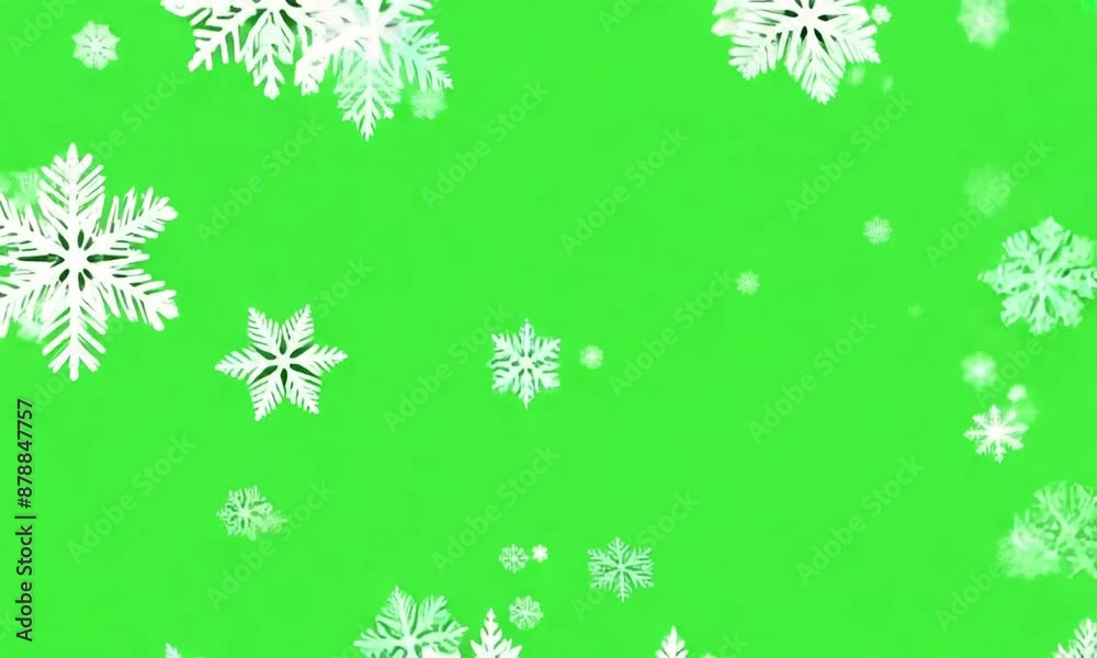 Close-Up Snowflakes Falling Isolated with Green Screen Close-Up Snowflakes Falling Isolated with Green Screen