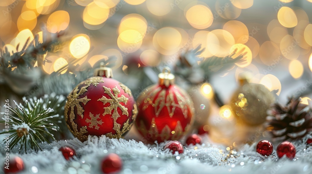 Festive greeting card with lovely decorations Selective focus Festivity Festive greeting card with lovely decorations Selective focus Festivity
