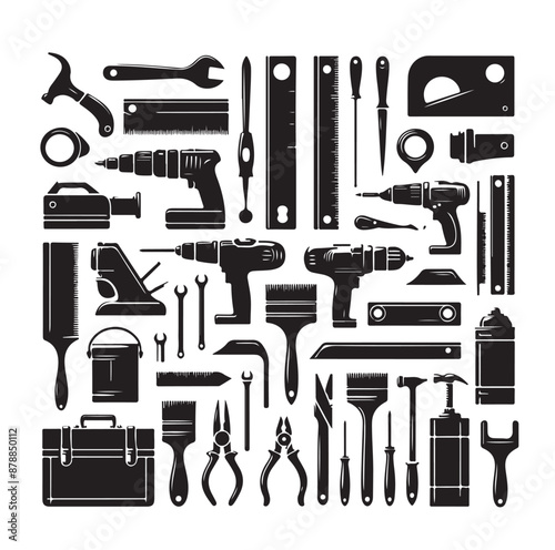 Set of Carpentry tools silhouettes vector illustration
