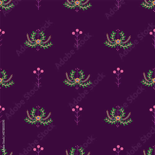 seamless repeat pattern with colorful floral motifs on a magenta background perfect for fabric, scrap booking, wallpaper, gift wrap projects