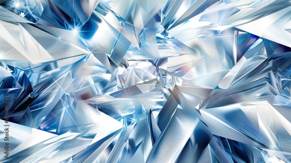 Abstract geometric pattern with sharp, crystalline shapes in white and blue hues Abstract geometric pattern with sharp, crystalline shapes in white and blue hues