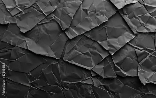 A high-resolution, abstract image of overlapping crumpled black paper, creating a textured and layered visual effect, perfect for backgrounds.