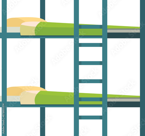 Simple bunk bed with two mattresses and pillows for hostel guests