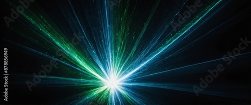 blue and green flare abstract dramatic light on plain dark black background for banner copy space