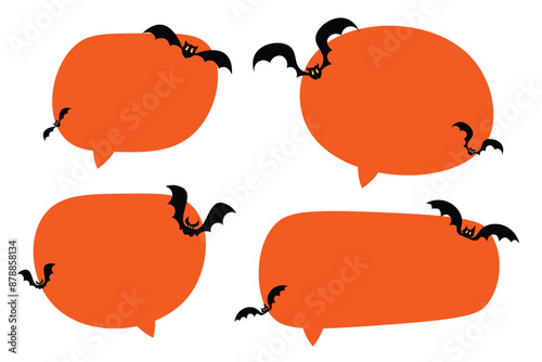 Set halloween speech bubbles on white background. with bats vector square and doodle message or communication icon Cloud speaking for comics and minimal message dialog