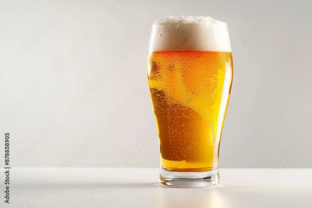 Tulip pint glass of fresh delicious golden-colored beer with cap of foam isolated on white background - generative ai Tulip pint glass of fresh delicious golden-colored beer with cap of foam isolated on white background - generative ai