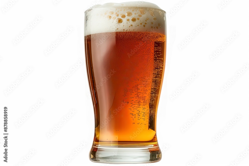 Tulip pint glass of fresh delicious golden-colored beer with cap of foam isolated on white background - generative ai Tulip pint glass of fresh delicious golden-colored beer with cap of foam isolated on white background - generative ai