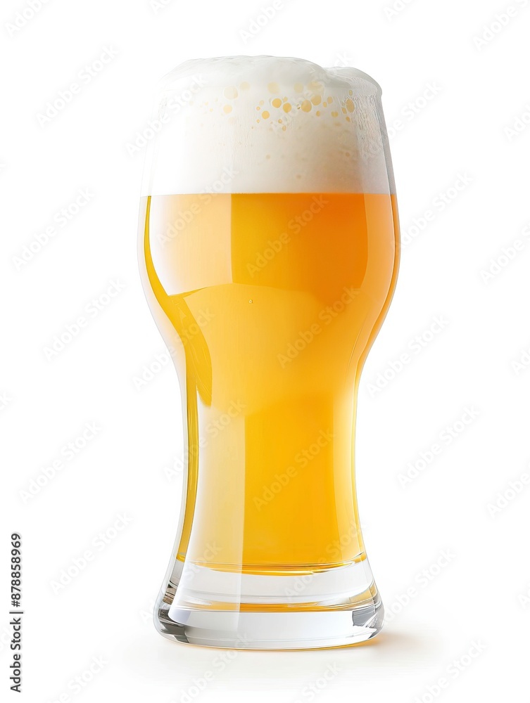 Tulip pint glass of fresh frothy yellow beer with cap of foam isolated on white background - generative ai Tulip pint glass of fresh frothy yellow beer with cap of foam isolated on white background - generative ai