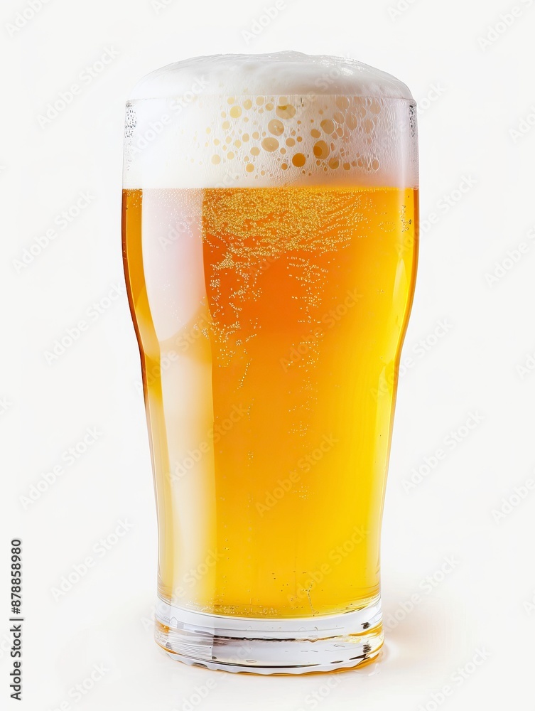 Tulip pint glass of fresh frothy yellow beer with cap of foam isolated on white background - generative ai Tulip pint glass of fresh frothy yellow beer with cap of foam isolated on white background - generative ai