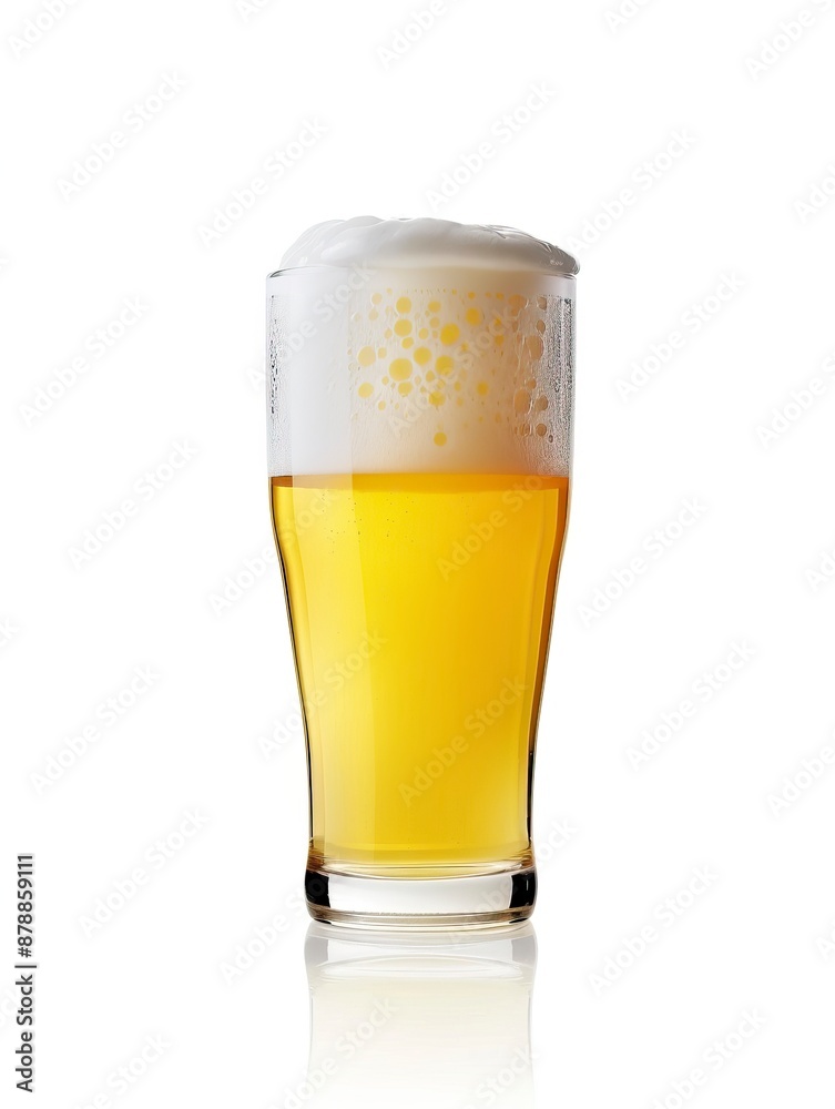 Tulip pint glass of fresh frothy yellow beer with cap of foam isolated on white background - generative ai Tulip pint glass of fresh frothy yellow beer with cap of foam isolated on white background - generative ai