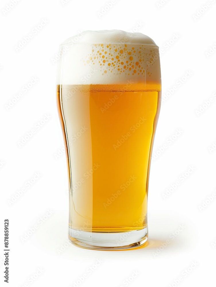 Tulip pint glass of fresh frothy yellow beer with cap of foam isolated on white background - generative ai Tulip pint glass of fresh frothy yellow beer with cap of foam isolated on white background - generative ai