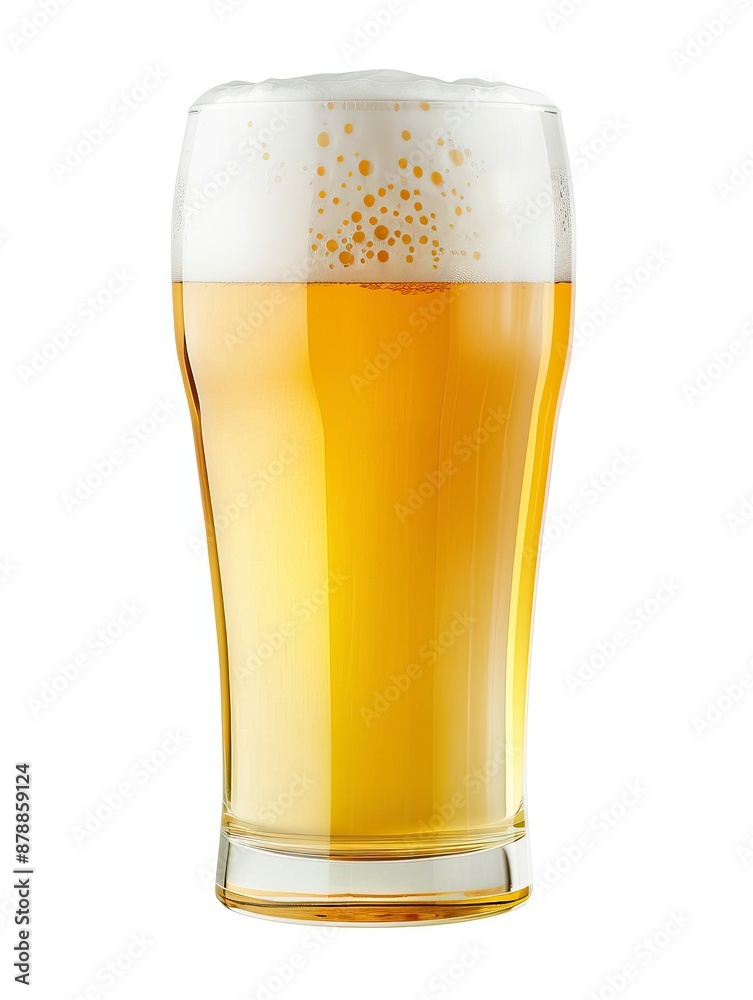 Tulip pint glass of fresh frothy yellow beer with cap of foam isolated on white background - generative ai Tulip pint glass of fresh frothy yellow beer with cap of foam isolated on white background - generative ai
