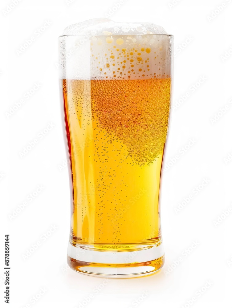 Tulip pint glass of fresh frothy yellow beer with cap of foam isolated on white background - generative ai Tulip pint glass of fresh frothy yellow beer with cap of foam isolated on white background - generative ai
