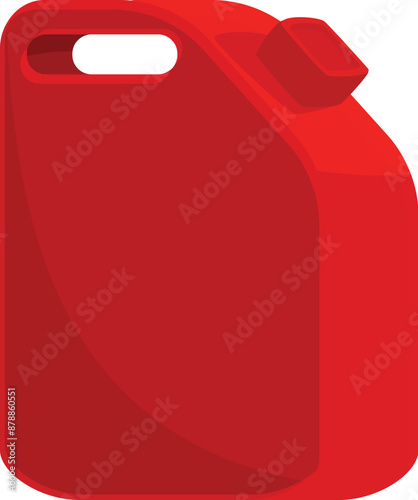 Red plastic gas canister holding fuel, essential for powering vehicles and machinery with internal combustion engines