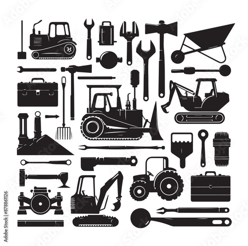 construction machines and equipment collention set vector illustration