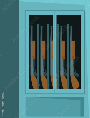 Secure and organized gun cabinet is storing rifles, promoting responsible firearm ownership and safety
