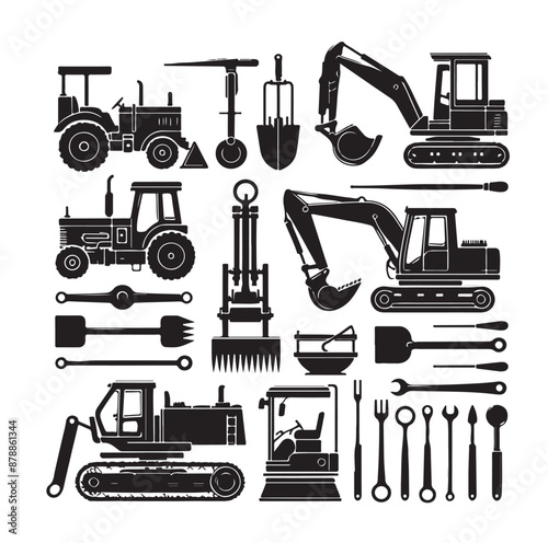construction machines and equipment collention set vector illustration