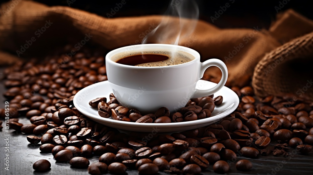 Cup of coffee and beans isolated on background Cup of coffee and beans isolated on background