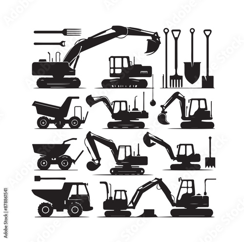 construction machines and equipment collention set vector illustration