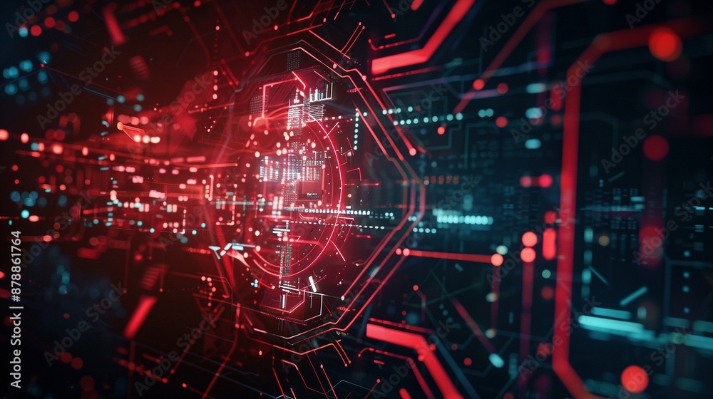High-Tech Cybersecurity Visualization: Dynamic Network Interface with Copy Space