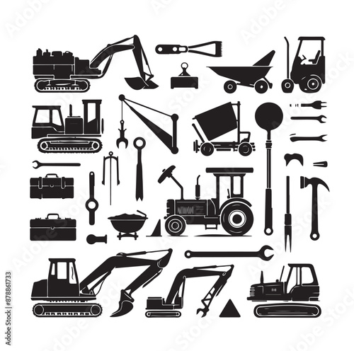 construction machines and equipment collention set vector illustration
